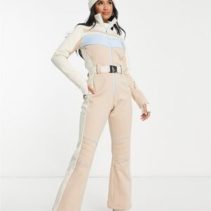 ASOS 4505 Beige Ski Jumpsuit with Blue Accents